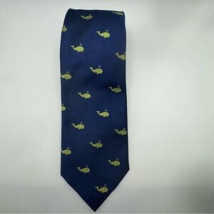 J.Crew Navy Blue Silk Tie Green Whale Print Handsewn USA
